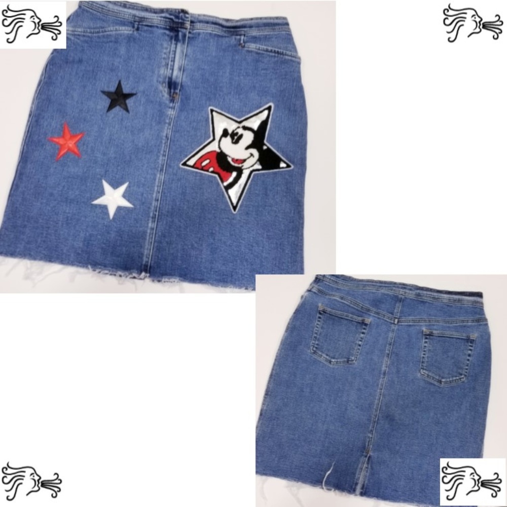 Size 12 Denim Jeans Skirt Mickey Mouse Star